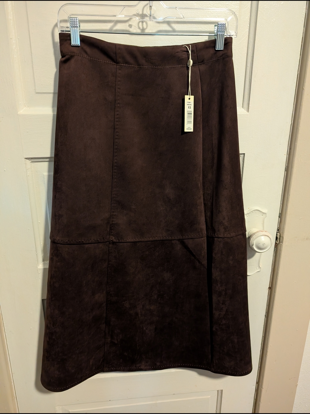 NWT Boho Chic Chocolate Brown Faux Suede Midi Skirt Max Studio London